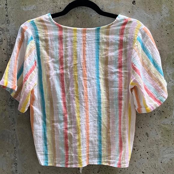 Vintage Striped Tie Front Shirt, Cropped, Colourful Cotton, Small - Picture 3 of 7